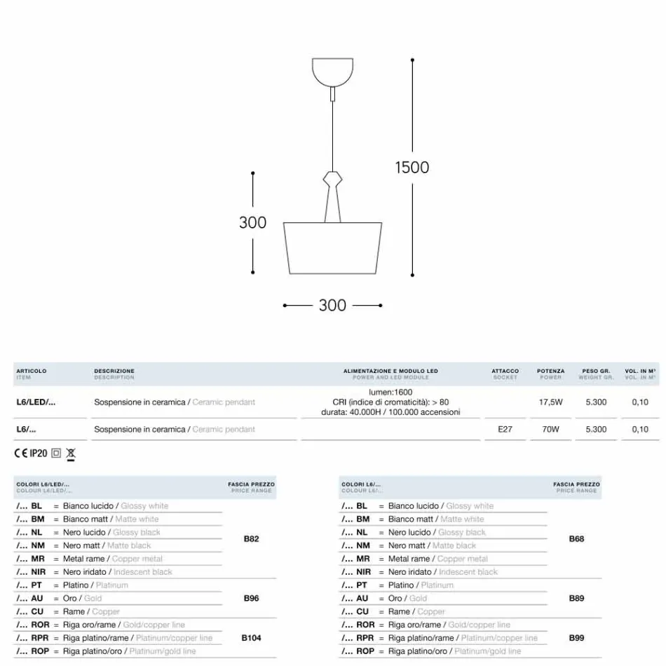 Pendant lamp design The ceramic Lustri 6 Viadurini