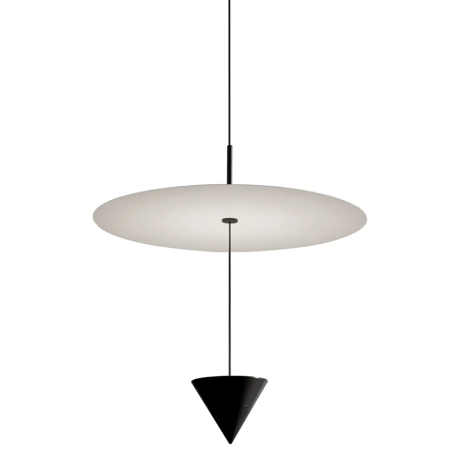 Aluminum Suspension Lamp with White Plate and Black Cone - Padel Viadurini