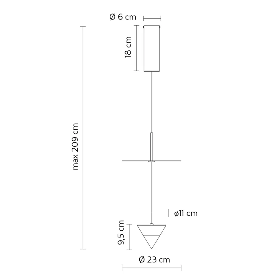 Aluminum Suspension Lamp with White Plate and Black Cone - Padel Viadurini