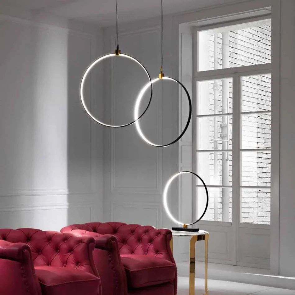 Suspension Lamp in Black Aluminum and Natural Brass Made in Italy - Norma Viadurini