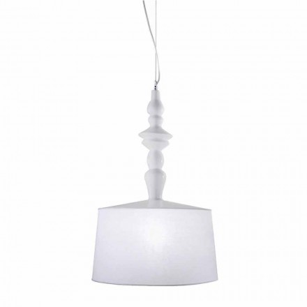 Suspension Lamp in White Ceramic. Shade in Linen Short Design - Cadabra Viadurini