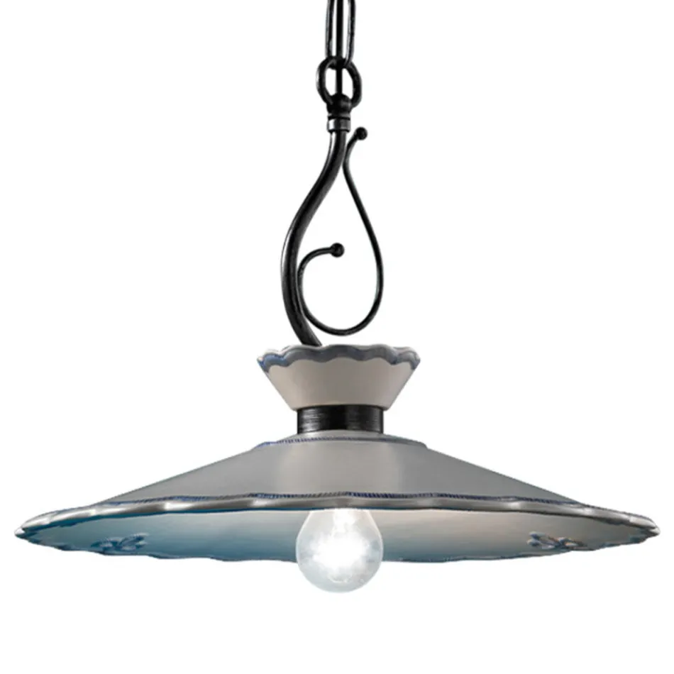 Hand Painted Embroidery Effect Ceramic Suspension Lamp - Ravenna Viadurini