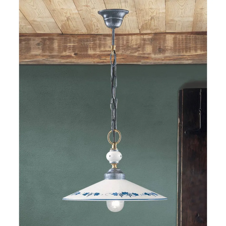 Handmade Ceramic and Vintage Iron Pendant Lamp - Asti Viadurini