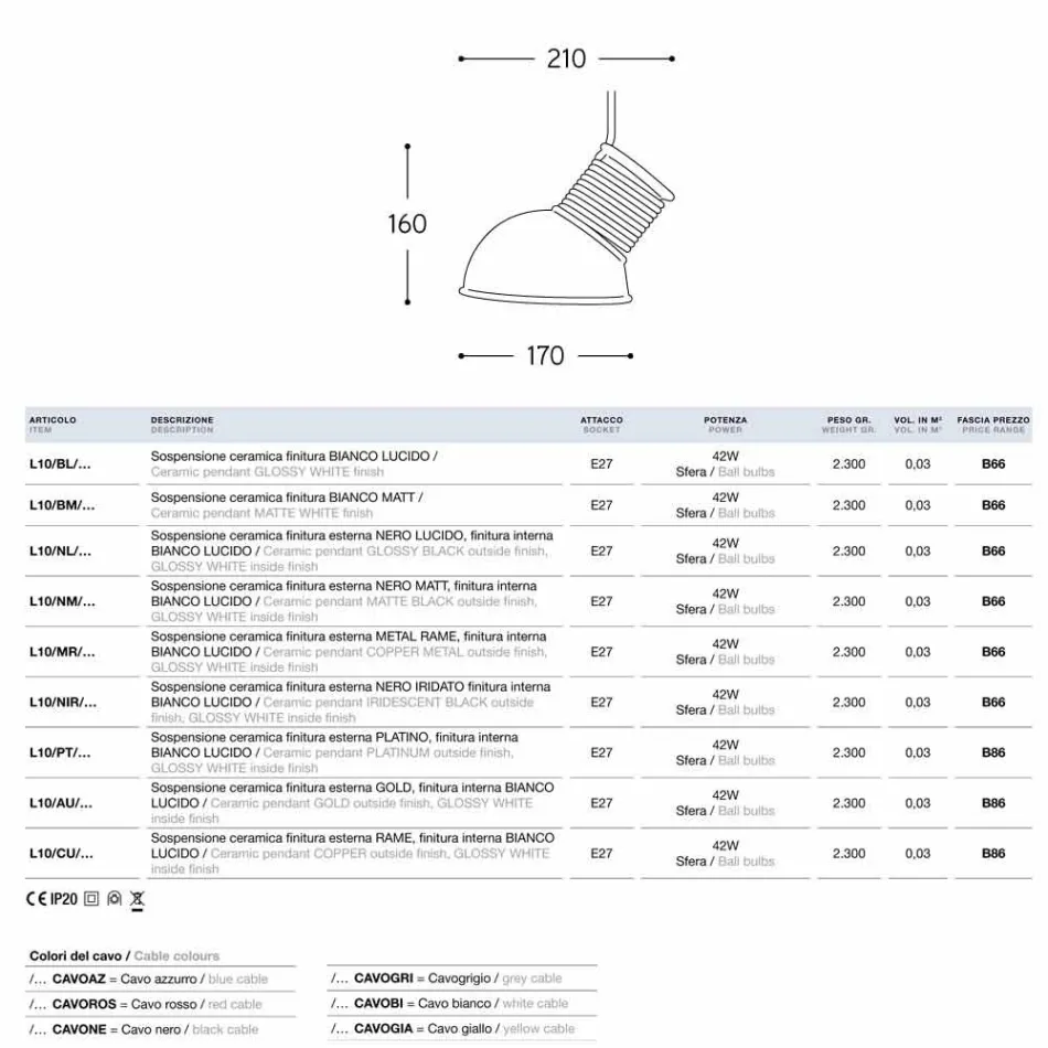 Hanging lamp Ceramic Glaze The 10 Aldo Bernardi Viadurini