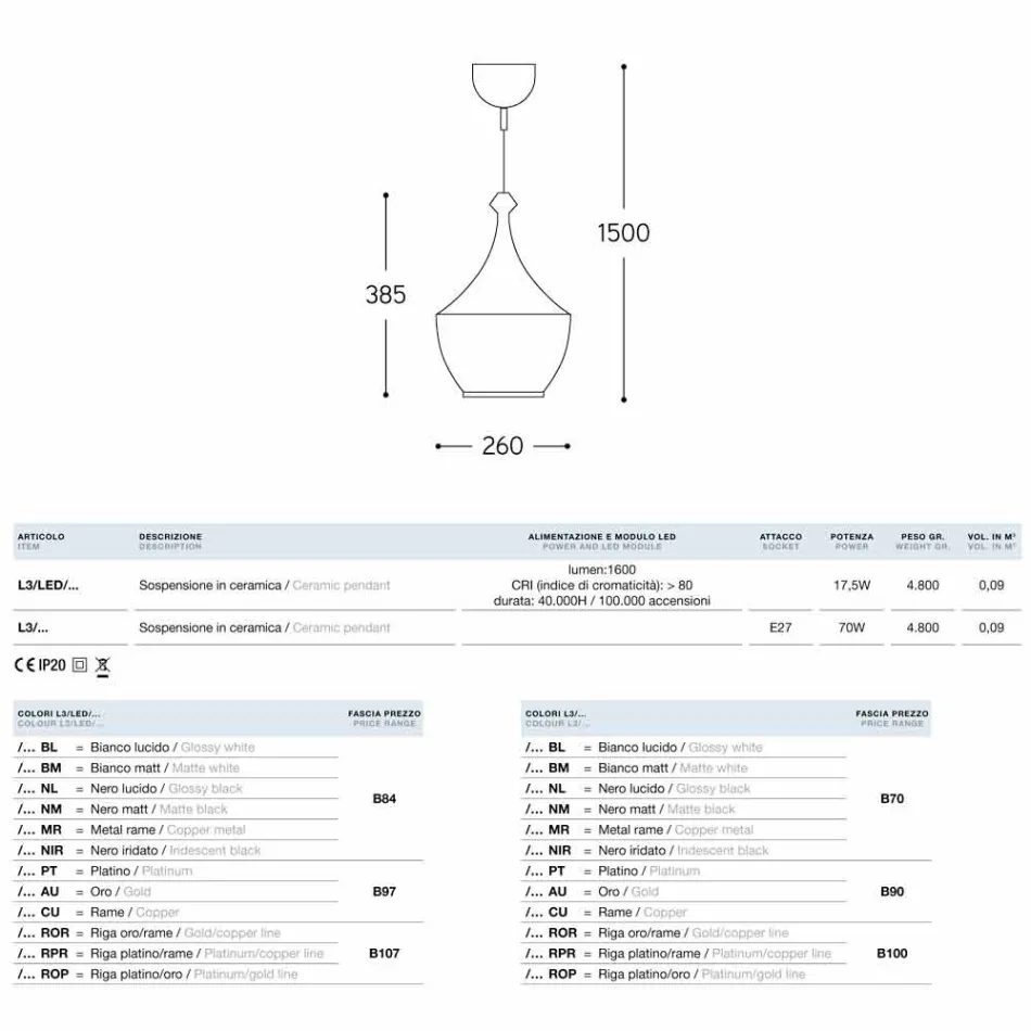 The pendant lamp Ceramic Glaze 3 Aldo Bernardi Viadurini