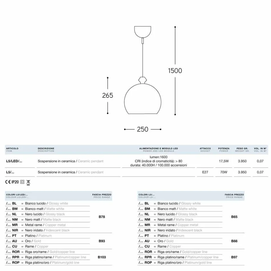 The pendant lamp Ceramic Glaze 5 Aldo Bernardi Viadurini