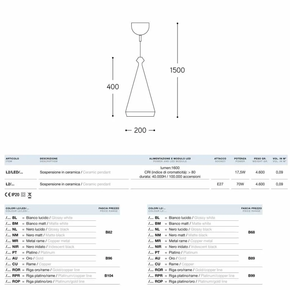 Hanging lamp Ceramic Glaze 2 LED or Standard Viadurini