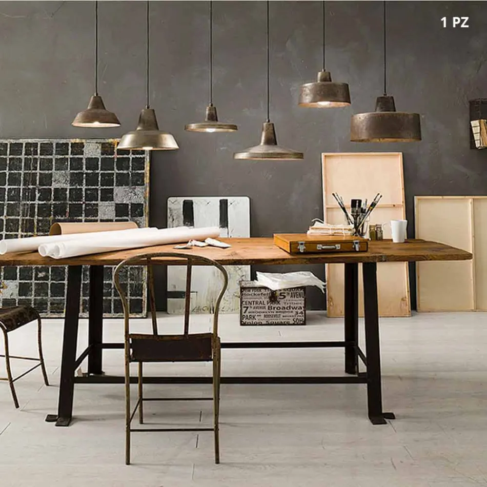 Pendant lamp in antiqued iron with bell Virginia Il Fanale Viadurini