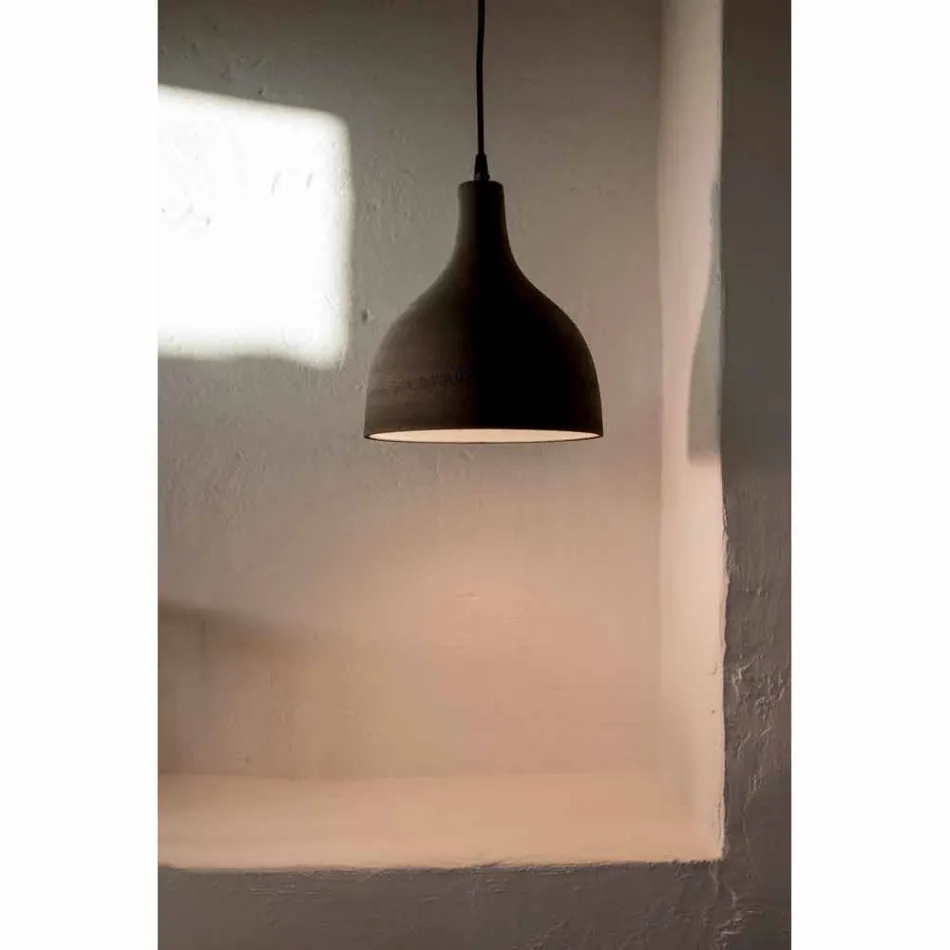 Suspension Lamp in Anthracite Stoneware and White Interior Enamel Design - Edmondo Viadurini