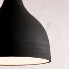 Suspension Lamp in Anthracite Stoneware and White Interior Enamel Design - Edmondo Viadurini
