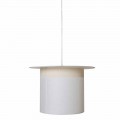 Cylinder Design White Linen Suspension Lamp, Made in Italy - Magic