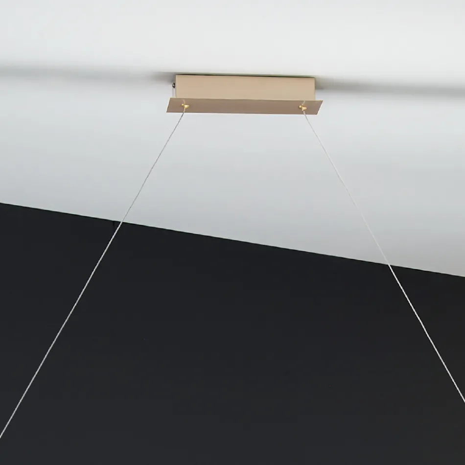 Suspension Lamp in Gold Finish Metal with Dimmable LED - Raiss Viadurini