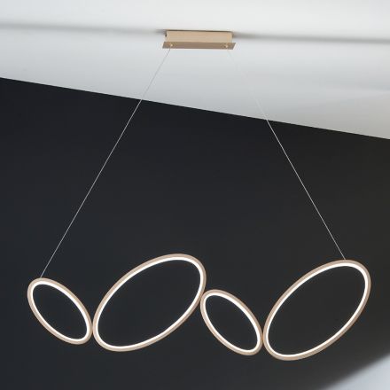Suspension Lamp in Gold Finish Metal with Dimmable LED - Raiss Viadurini