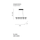 Suspension Lamp in Gold Painted Metal and Blown Glass - Birga Viadurini