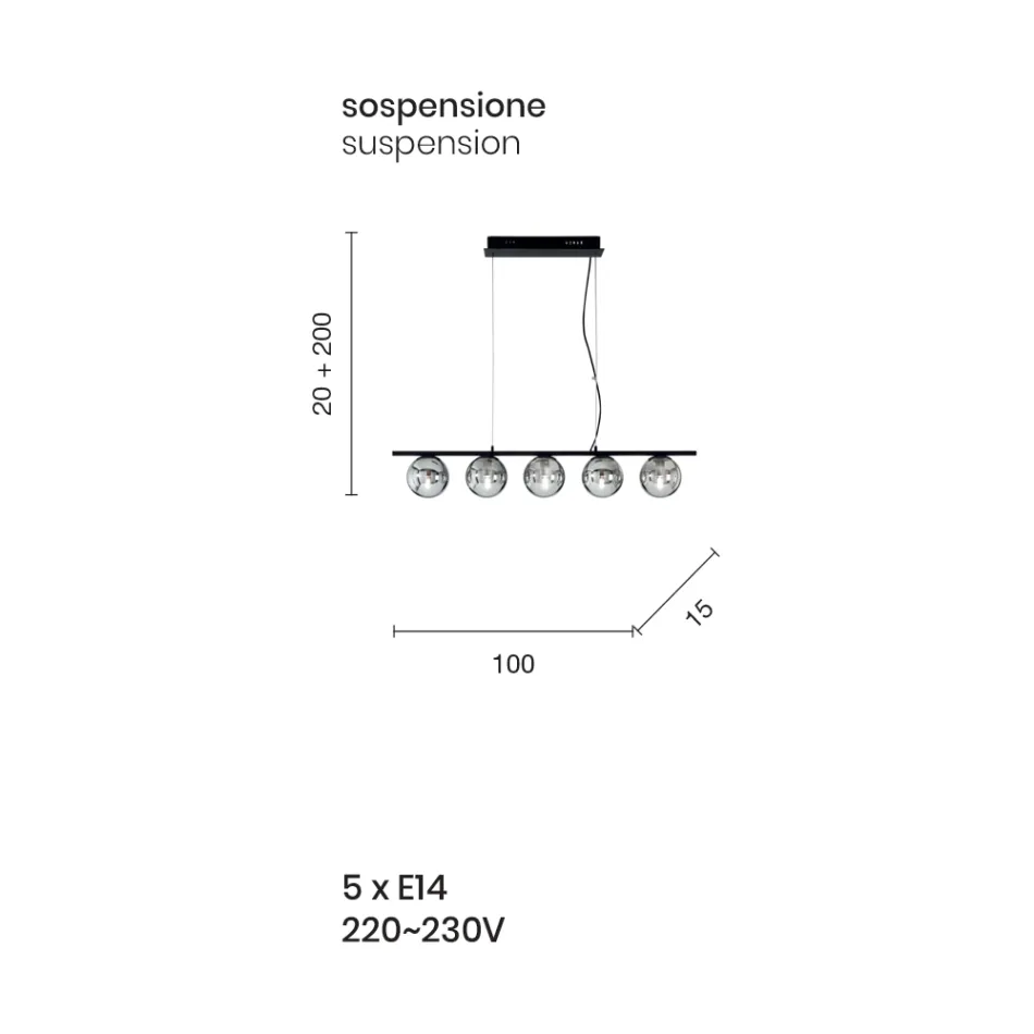 Suspension Lamp in Gold Painted Metal and Blown Glass - Birga Viadurini