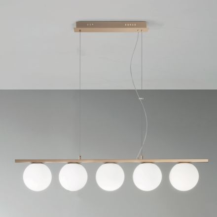 Suspension Lamp in Gold Painted Metal and Blown Glass - Birga Viadurini