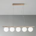 Suspension Lamp in Gold Painted Metal and Blown Glass - Birga
