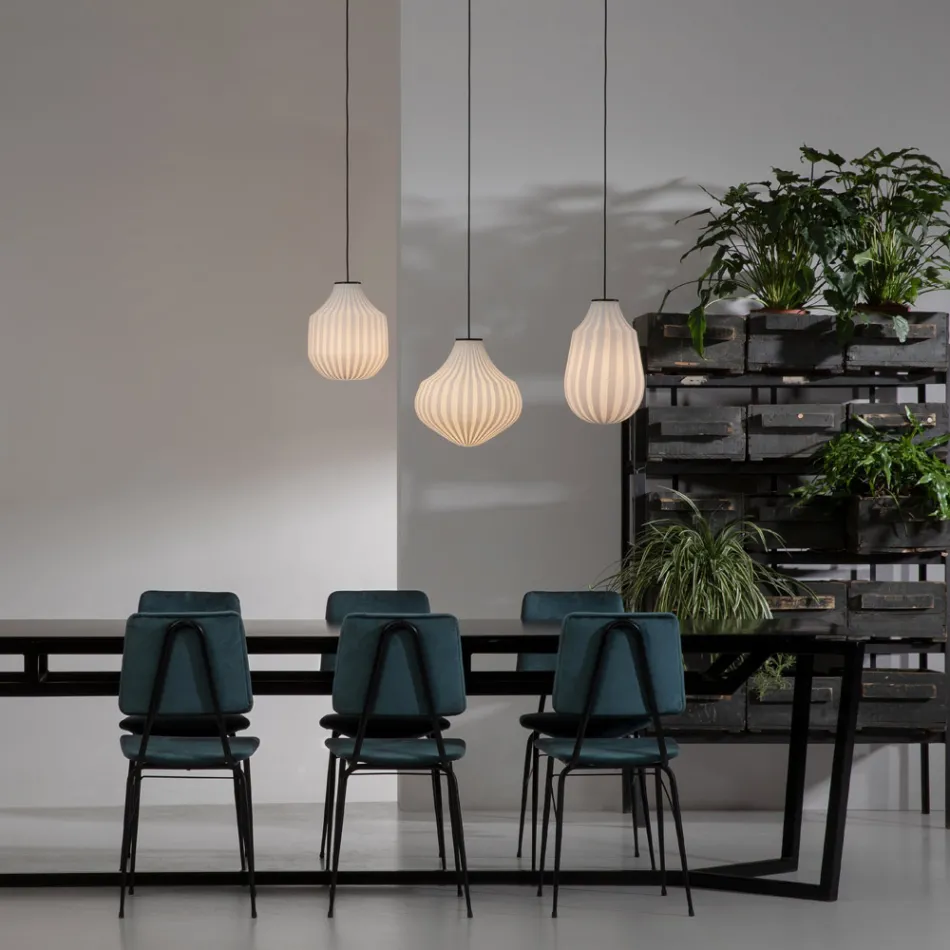 Suspension Lamp in White Glass in Filigree Design Pointed - Caravan Viadurini