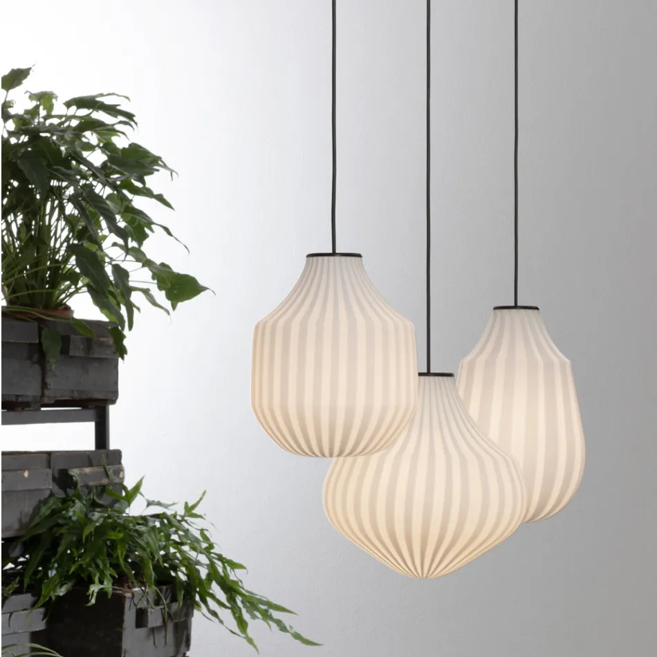 Suspension Lamp in White Glass in Filigree Design Pointed - Caravan Viadurini