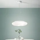 Suspension Lamp in Blown White Glass and Chromed Metal - Ariana Viadurini