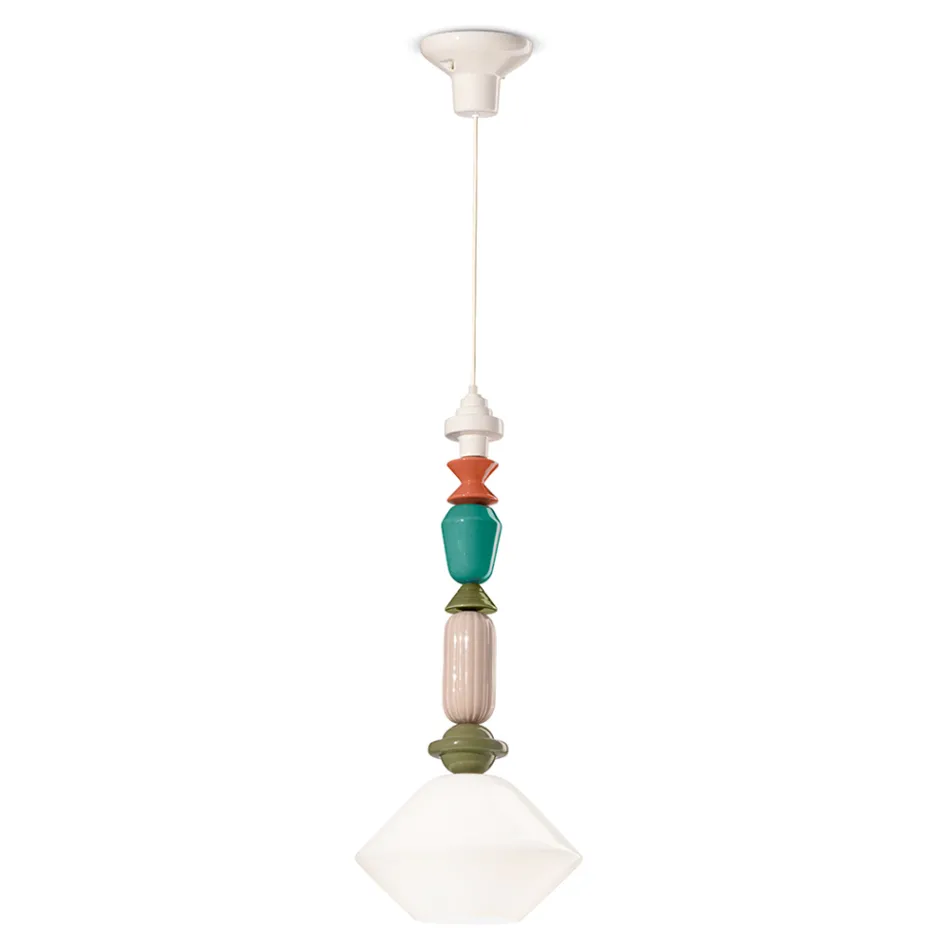 Pendant Lamp in Glass and Colored Ceramic Made in Italy - Lariat Viadurini