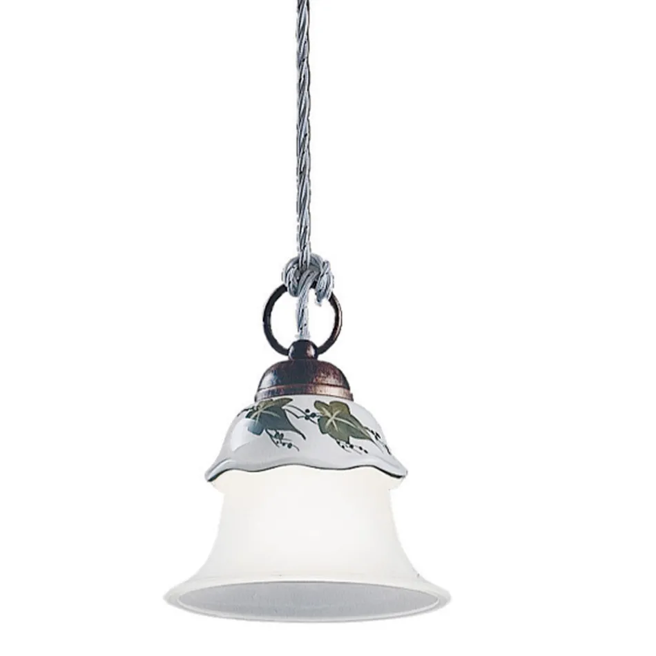 Suspension Lamp in Glass, Iron and Hand Painted Ceramic - Ferrara Viadurini