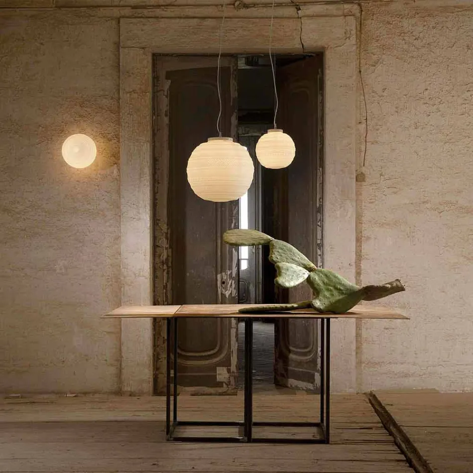 Suspension Lamp in White Satin Glass in 2 Design Sizes - Morse Viadurini