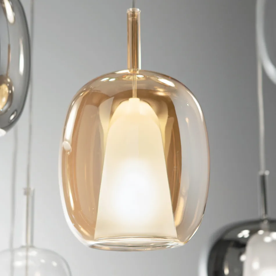 Pendant Lamp in Satin and Colored Glass Made in Italy - Trilly Viadurini