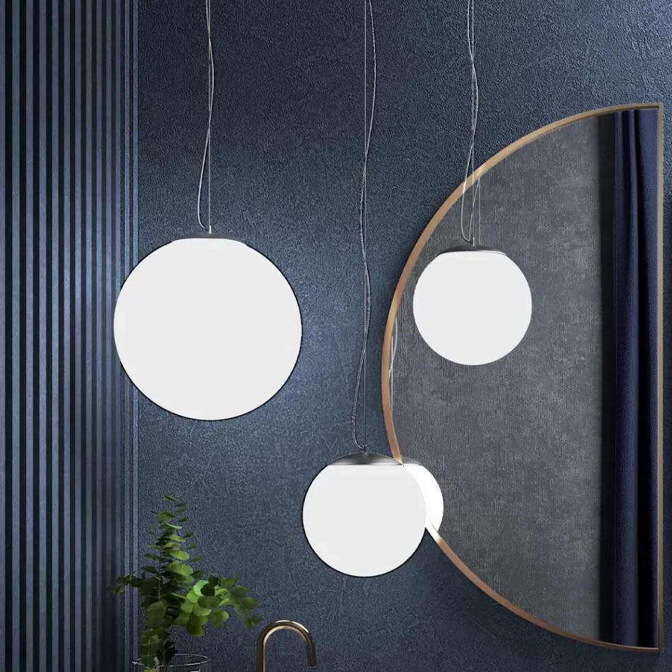 Hand Blown White Venetian Glass Suspension Lamp - Moon Viadurini