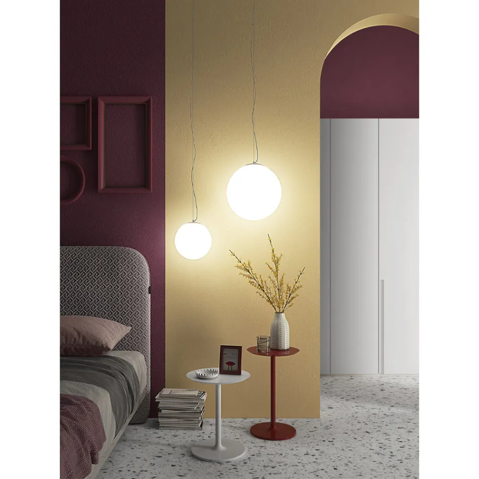 Hand Blown White Venetian Glass Suspension Lamp - Moon Viadurini