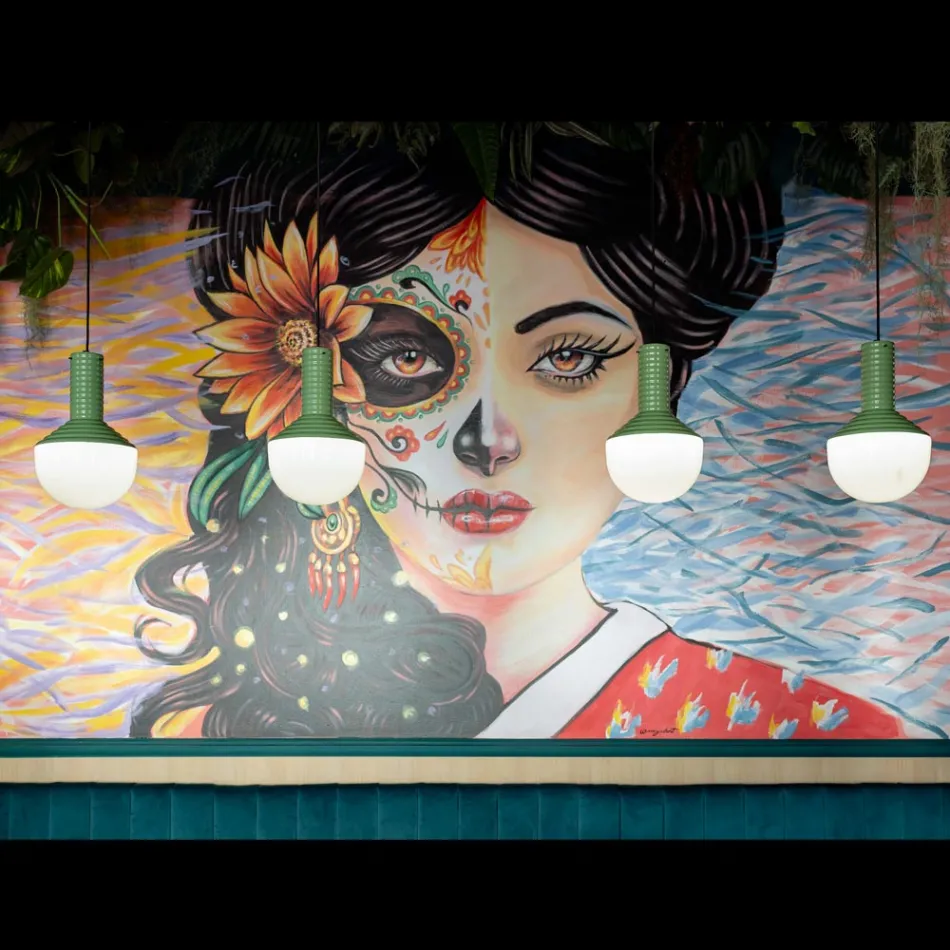 Pendant Lamp in Painted Glass Made in Italy - Selaron Viadurini