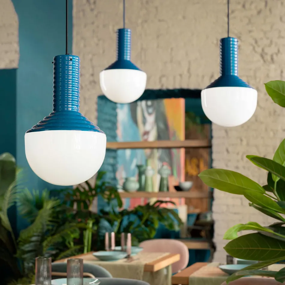 Pendant Lamp in Painted Glass Made in Italy - Selaron Viadurini