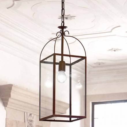 Square pendant lamp with 1 light brass and glass Aida Viadurini