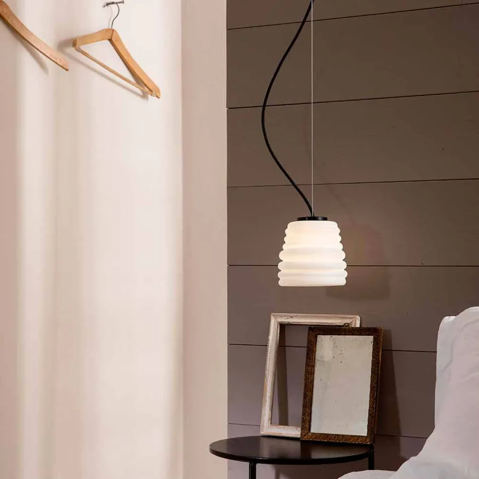 Living Room Suspension Lamp in White Satin Glass 3 Dimensions - Soft Viadurini