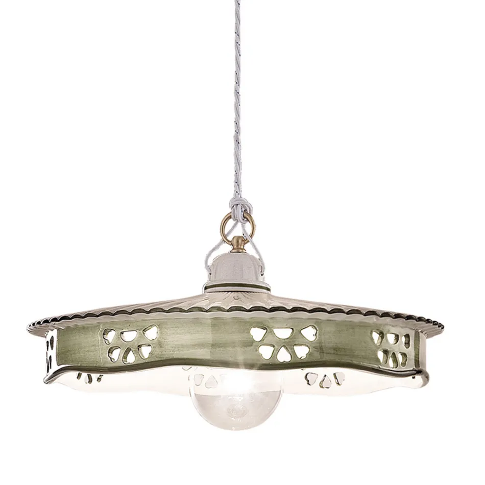 Vintage Ceramic and Handmade Iron Pendant Lamp - Alessandria Viadurini