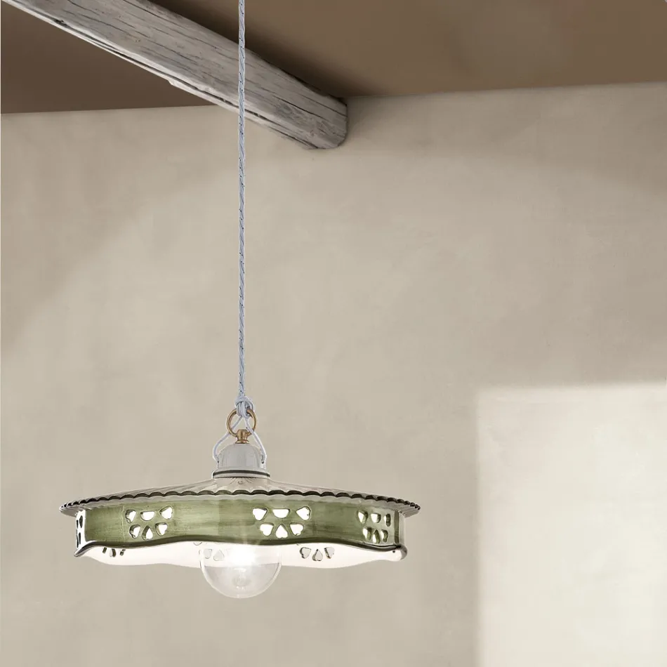 Vintage Ceramic and Handmade Iron Pendant Lamp - Alessandria Viadurini