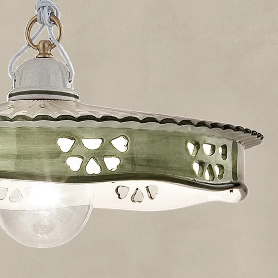 Vintage Ceramic and Handmade Iron Pendant Lamp - Alessandria Viadurini