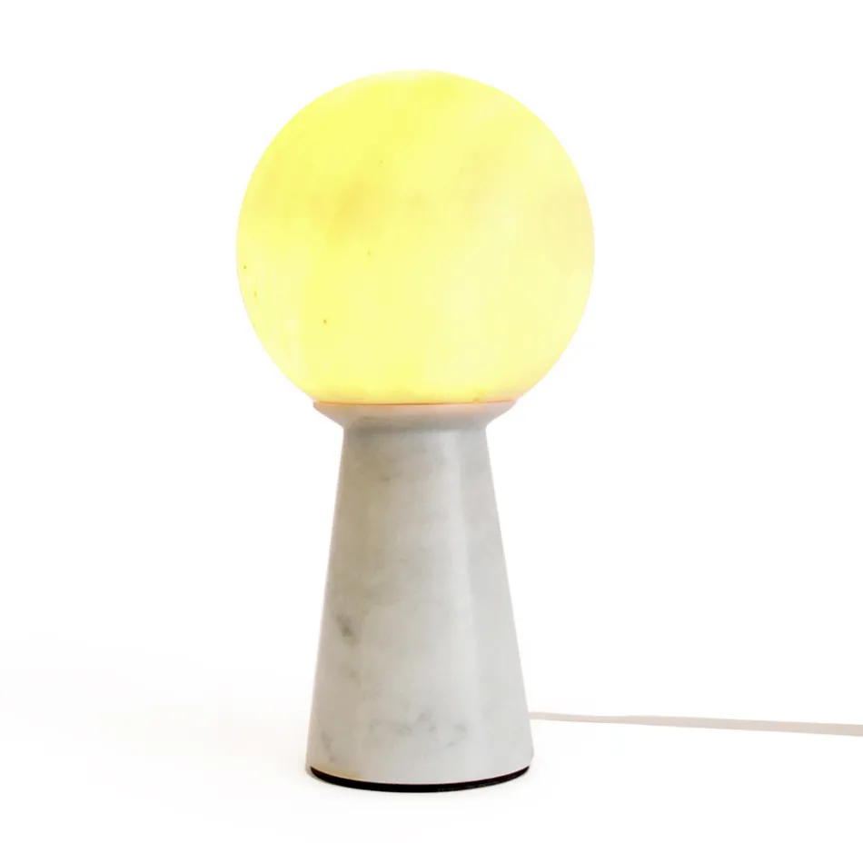 Conical Lamp with White Sphere and Marble Base Made in Italy - Tobio Viadurini