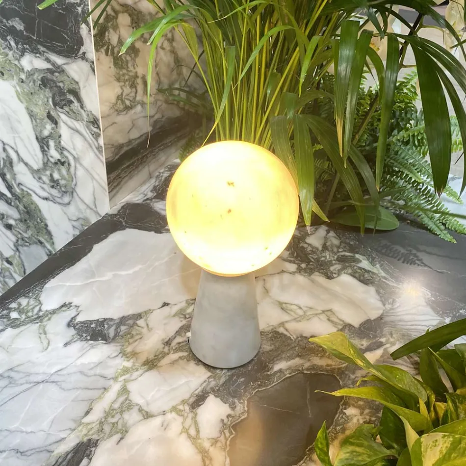 Conical Lamp with White Sphere and Marble Base Made in Italy - Tobio Viadurini