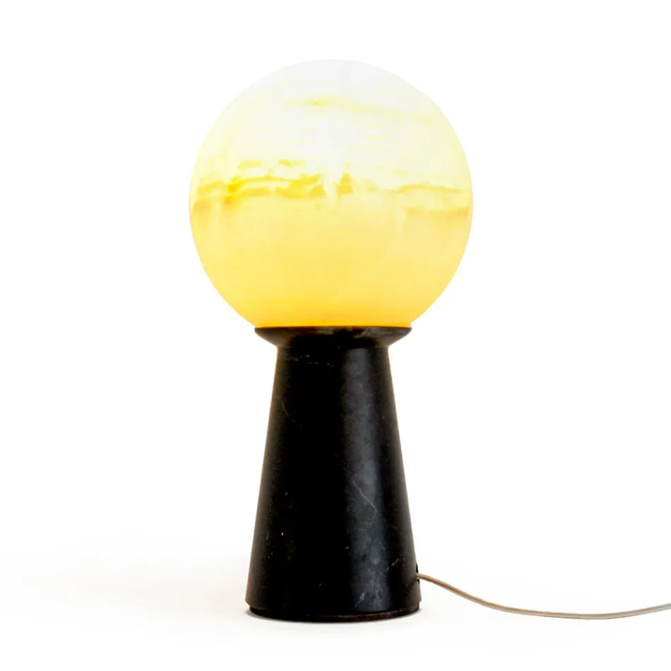 Conical Lamp with White Sphere and Marble Base Made in Italy - Tobio Viadurini
