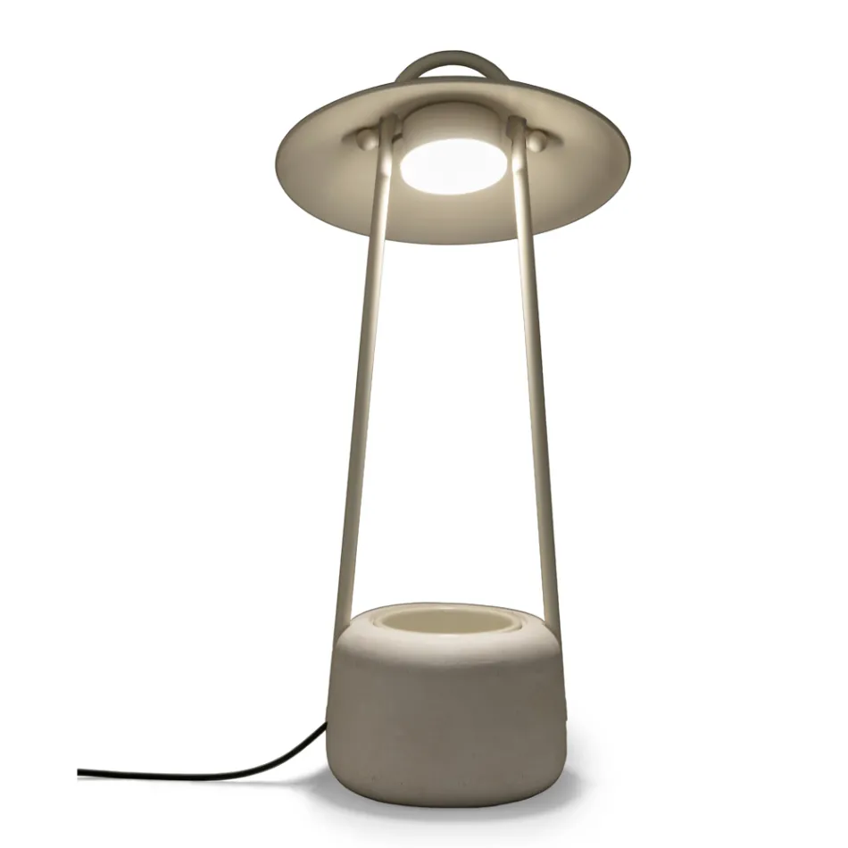 Outdoor Lamp with Planter in Clay, Aluminum and Brass - Cappello Viadurini