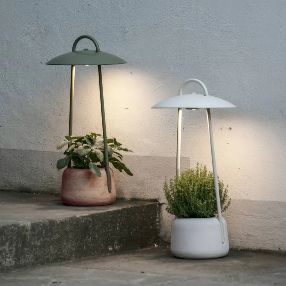 Outdoor Lamp with Planter in Clay, Aluminum and Brass - Cappello Viadurini