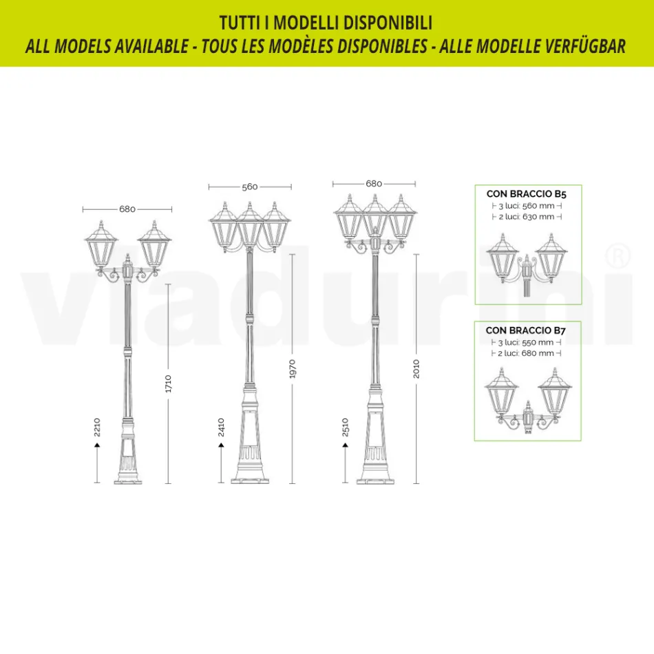 Garden Lamp in Transparent Glass and 5 Aluminum Finishes - Pinako Viadurini
