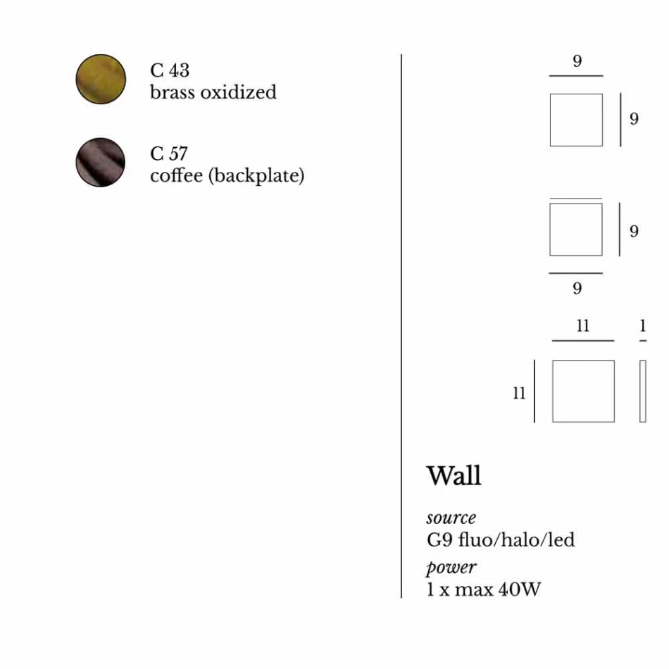 Designer wall lamp in brass and steel Ø11xh.11xsp.10 cm Venere Viadurini