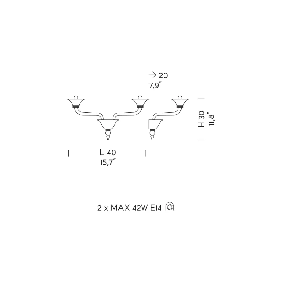 Wall Lamp with 2 Lights in Handcrafted Venice Glass - Ismail Viadurini