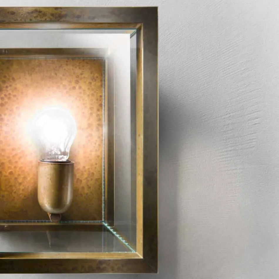 from large wall lamp in brass and glass panel Il Fanale Viadurini