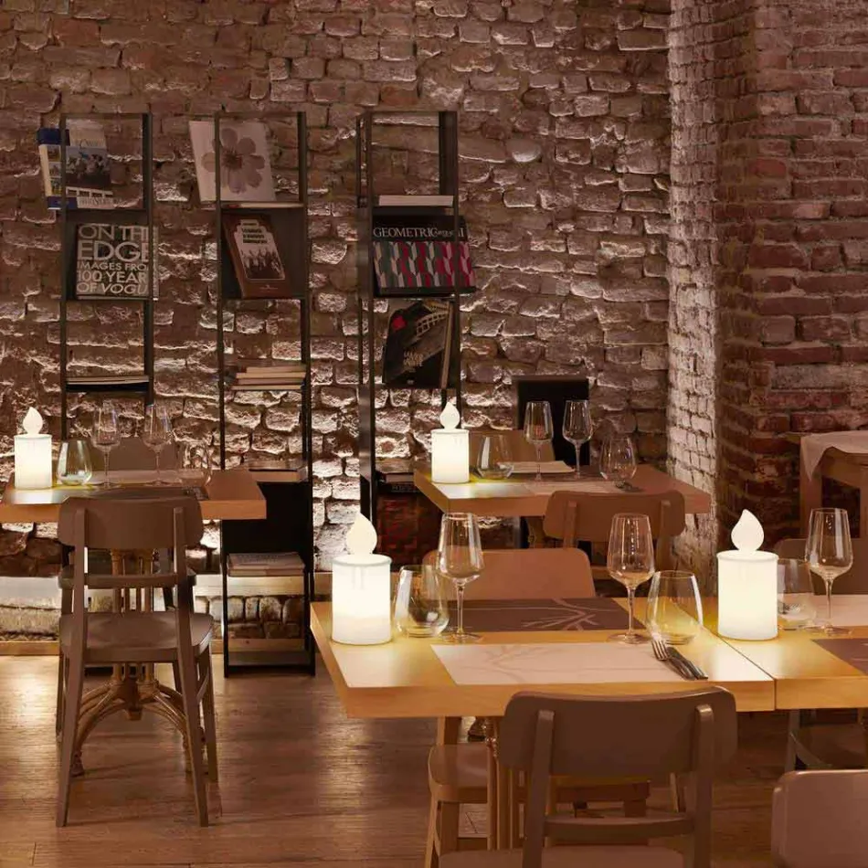 White Led Table Lamp Luminous Candle Design by Slide - Flame Viadurini