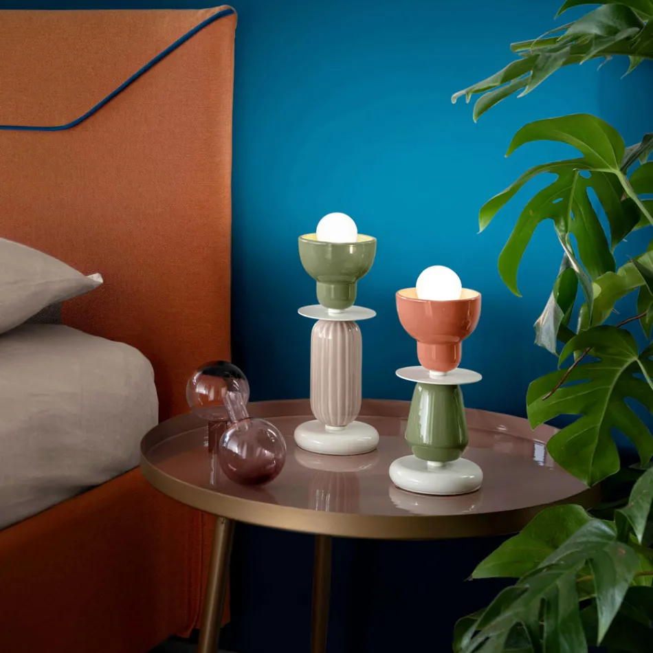 Low Ceramic Table Lamp in 2 Colors Made in Italy - Berimbau Viadurini