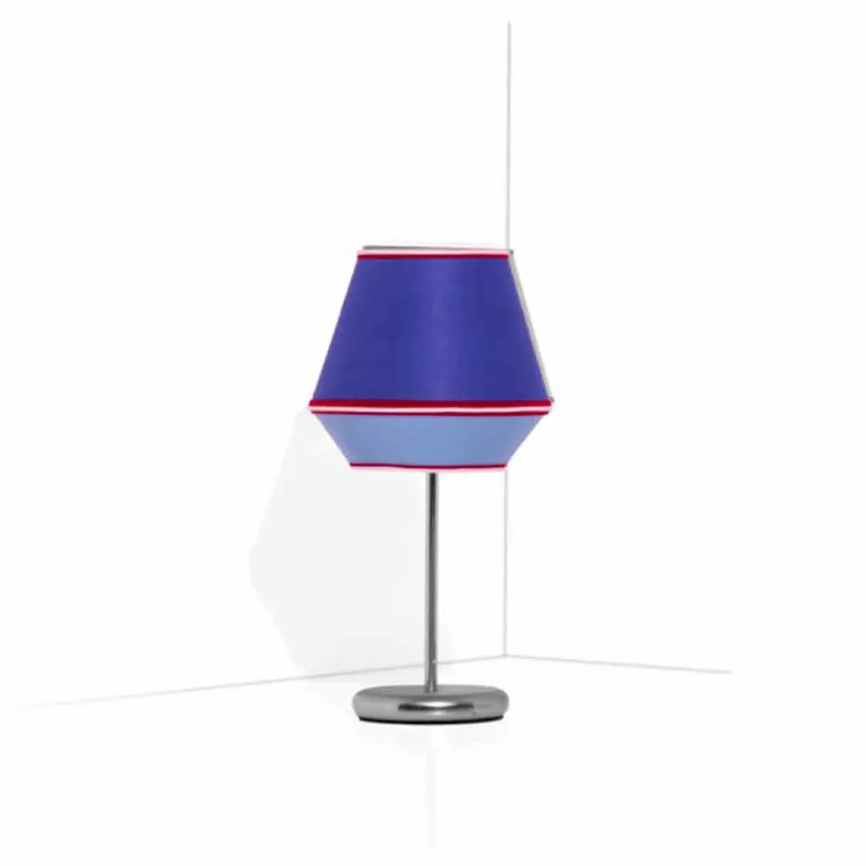 Blue Table Lamp with Chromed Metal Structure Made in Italy - Soya Viadurini