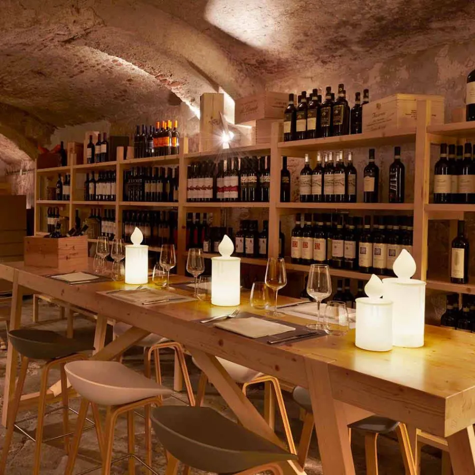 White or Red Luminous Candle Table Lamp Design by Slide - Fiammetta Viadurini